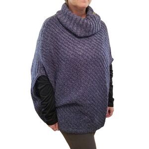 Banana Republic Chunky Oversized Blue Wool Blend Sweater Poncho Sz XS Button